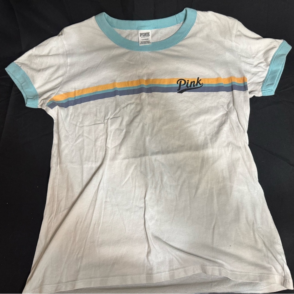 PINK Victoria's Secret Kids Tee with Blue and Yellow Stripes - Picture 2 of 4